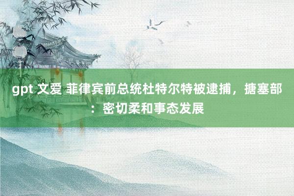 gpt 文爱 菲律宾前总统杜特尔特被逮捕，搪塞部：密切柔和事态发展