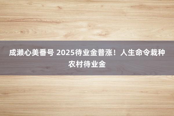 成濑心美番号 2025待业金普涨！人生命令栽种农村待业金
